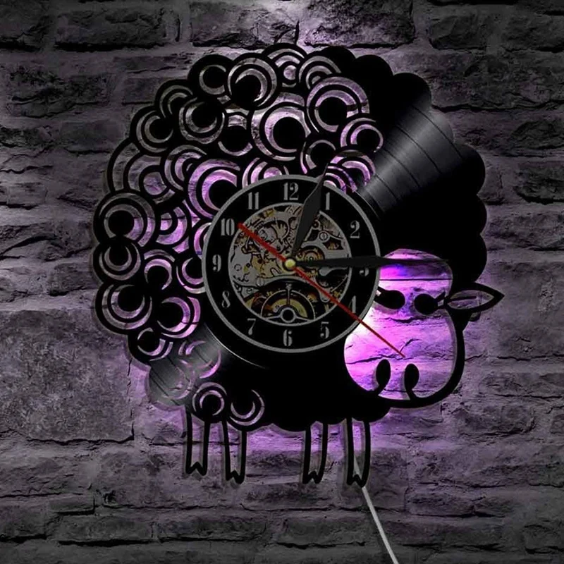 Светодиодный настенные часы овцы Виниловая пластинка украшение детской комнаты