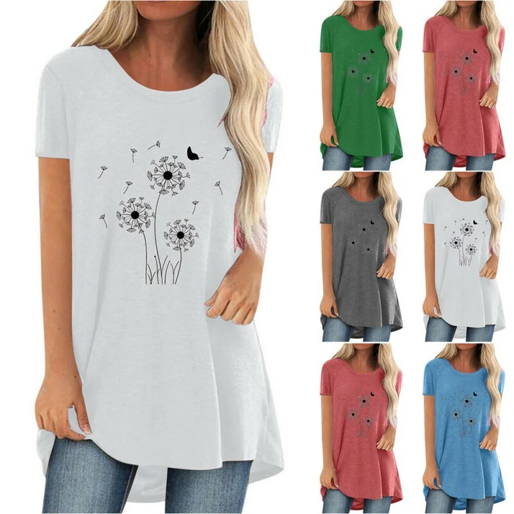 

Womens Short Sleeve Butterfly Printed T-shirts Crew Neck Baggy Tunic Blouse Tops