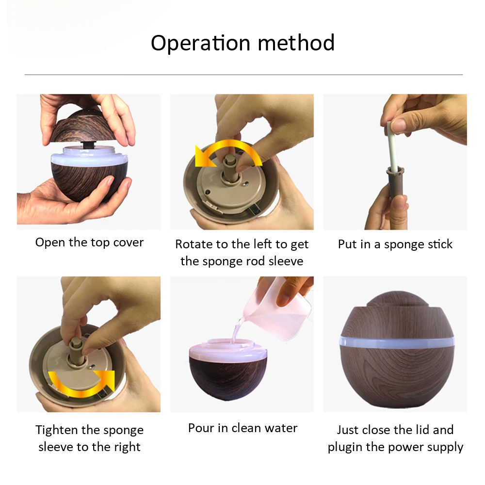 

Electric Humidifier Essential Aroma Oil Diffuser Ultrasonic Wood Grain Air Humidifier USB Mini Mist Maker LED Light