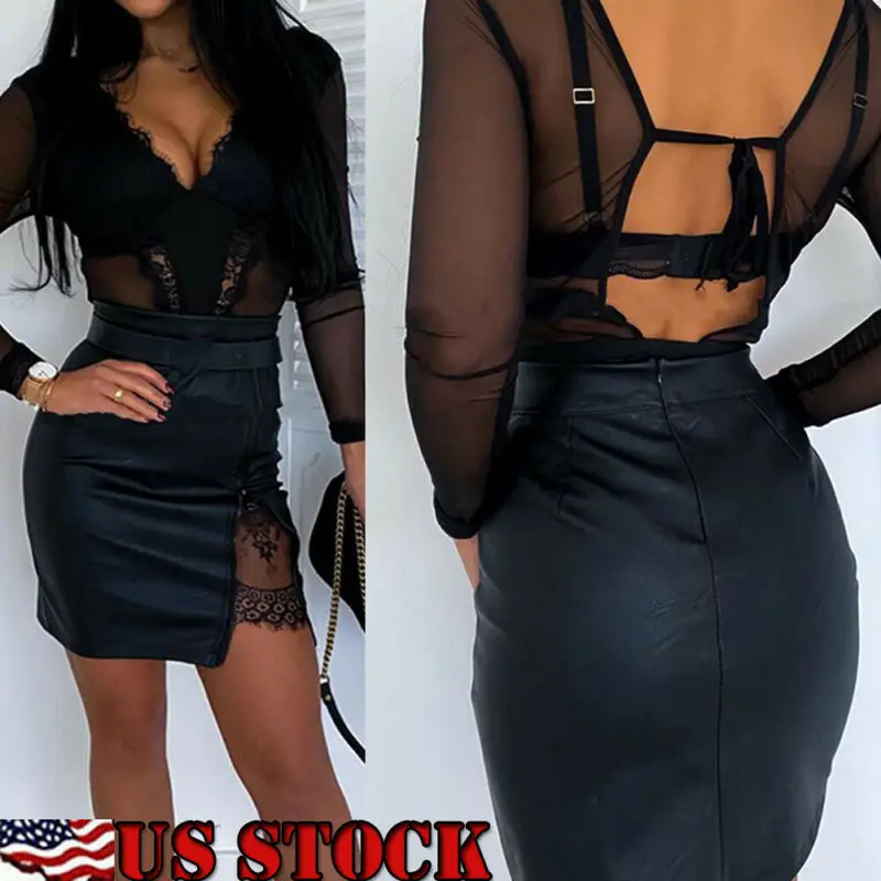 

Женская мини-юбка-карандаш из искусственной кожи, эластичная облегающая юбка до колена с высокой талией, женская мини-юбка из искусственной...