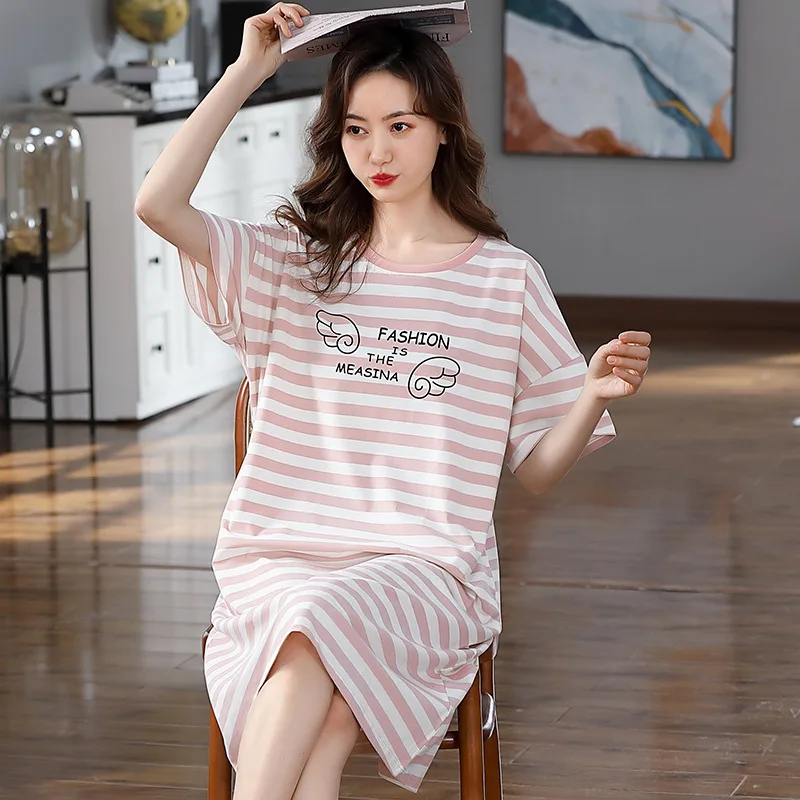Милая женская ночная рубашка с коротким рукавом длинная хлопковая Ночная в