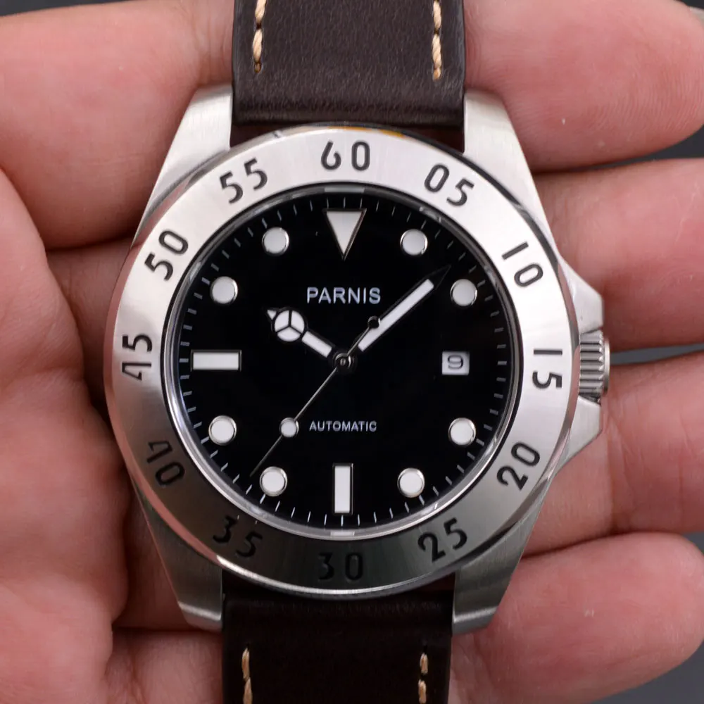 Parnis 43 мм черный циферблат сапфировое стекло miyota автоматические мужские часы
