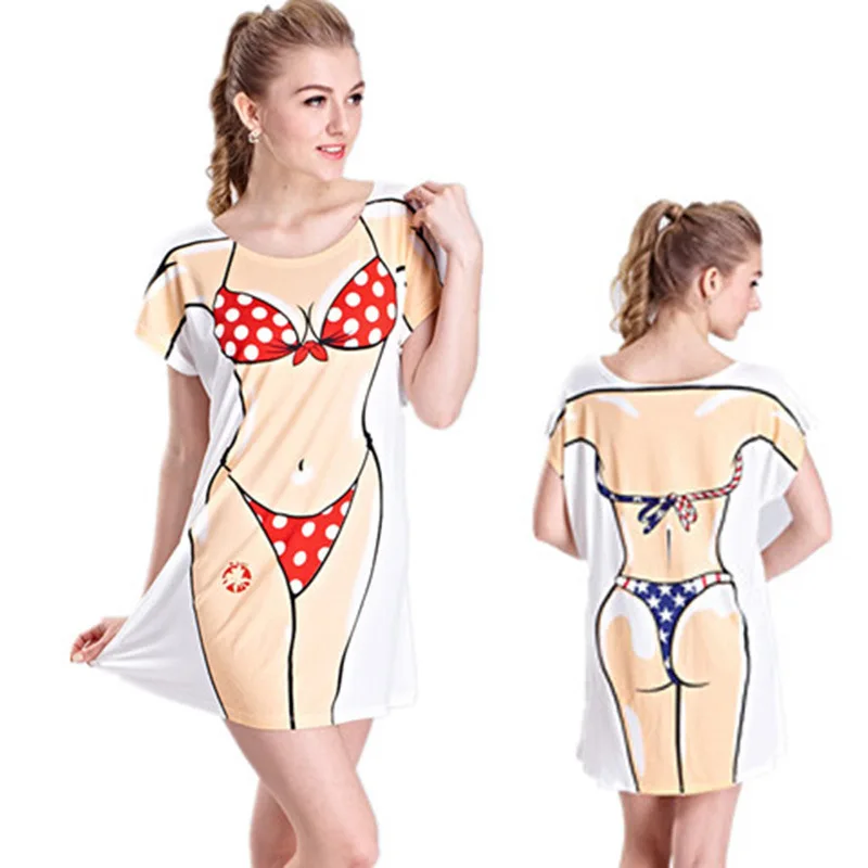 Модная летняя пикантная женская футболка мини одежда для плавания с принтом ярко