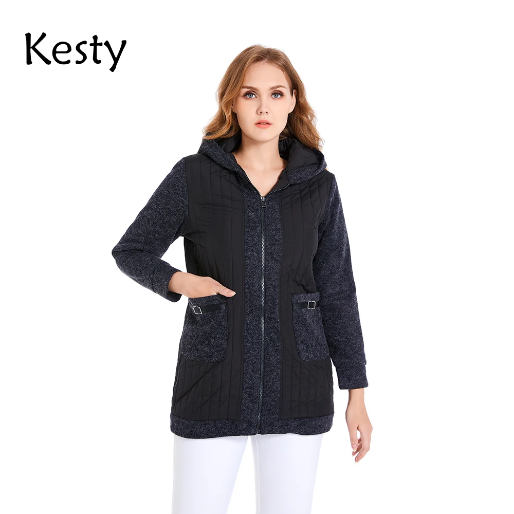 

KESTY Women's Plus Size Winter Jacket Cotton Padded Cotton Jacket Woolen Collar Pocket Warm and Wind-resistant Hooded Coat