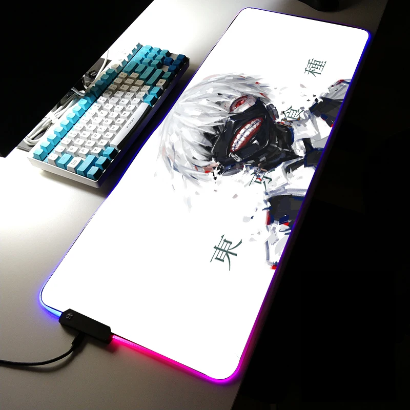 

RGB Gaming Mousepad Tokyo Ghoul XXL Game Mouse Pad 350x600 Mause Mat LED Natural Rubber for Keyboard Computer Gamer Deskmats