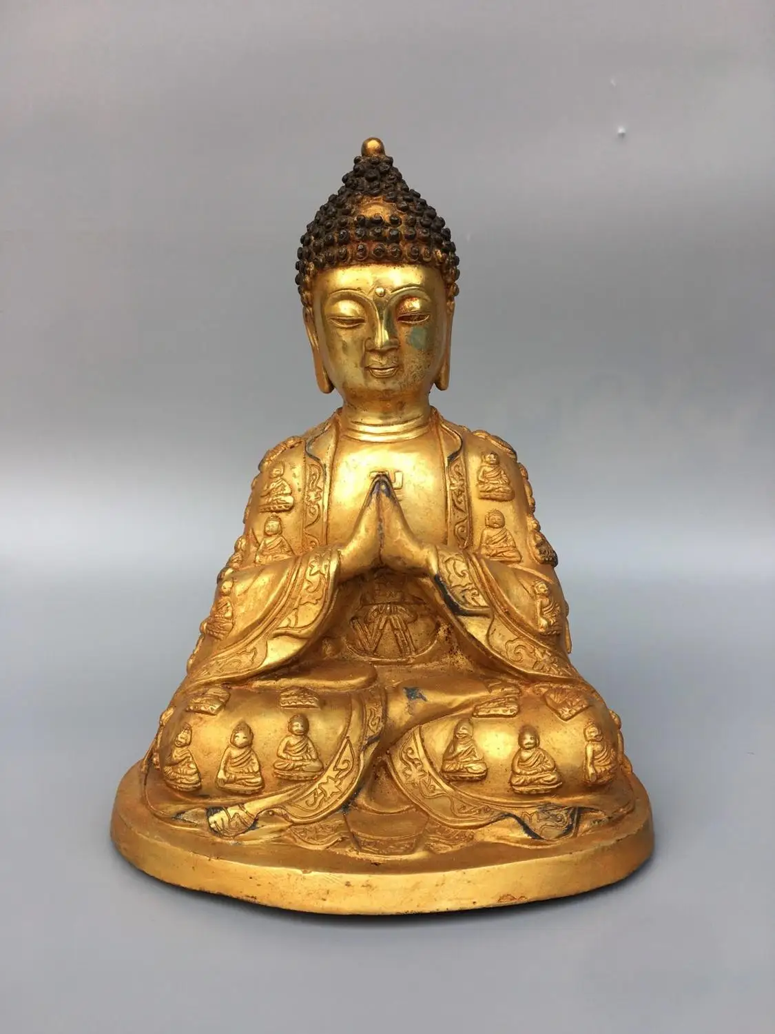 

Home Decor 9" Tibet Buddhism Temple Old Bronze Gilt Shakyamuni Buddha Statue Amitabha Enshrine the Buddha