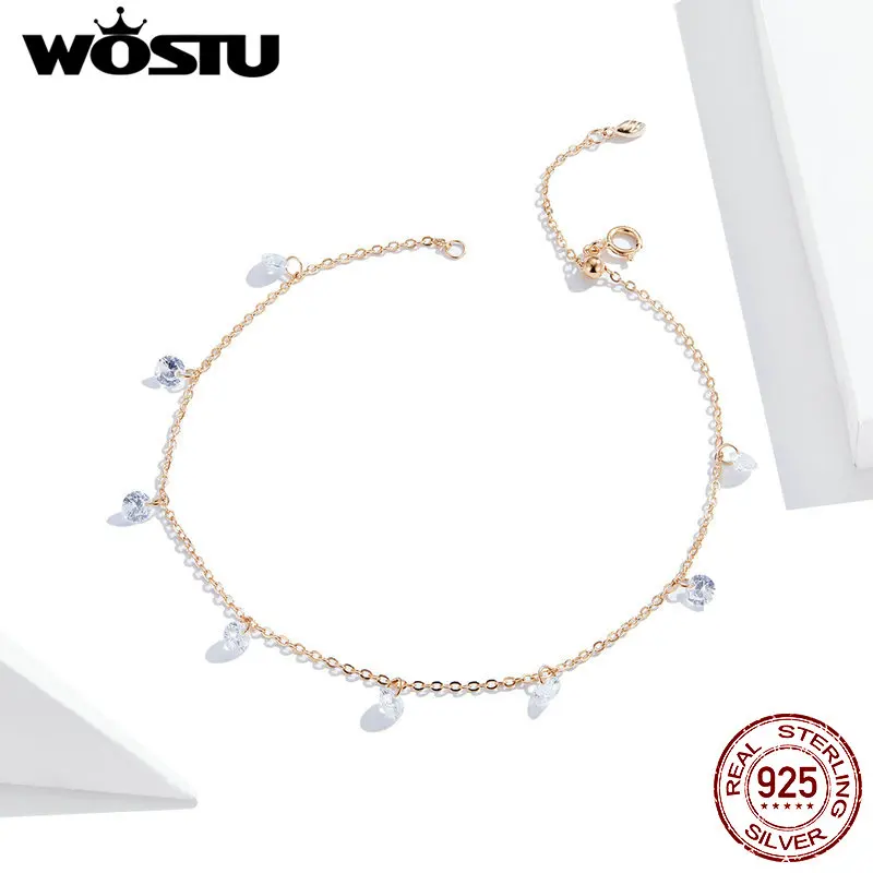 WOSTU Сияющий Циркон золотой браслет 100% Стерлинговое Серебро 925 пробы модный