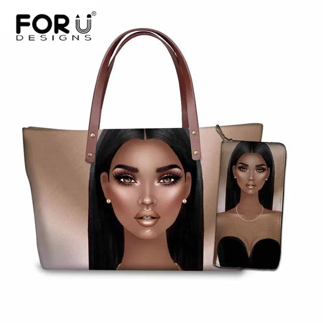 FORUDESIGNS африканские принты с прической девушки сумка тоут для женщин Набор сумок