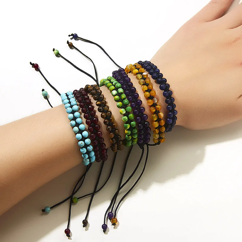 

DreenBeads Natural Gem Stone Adjustable Braided Bracelets Red 18cm - 28cm long Women Jewelry 1 Piece