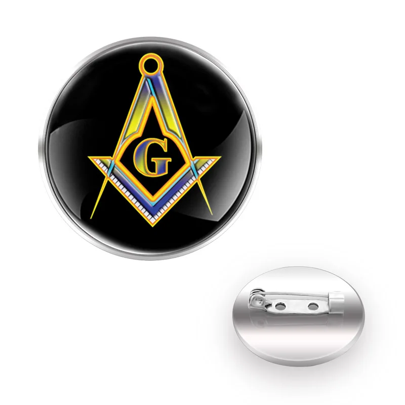 

Classic Freemasonry Symbols Brooch Badge Glass Cabochon Dome For Bag Clothes Decoration Pins