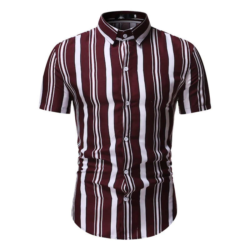 

Summer Men Casual Short Sleeve Stripe shirts camisa masculina fashion Vacation travel Short Sleeve Hawaiian Beach but TW32