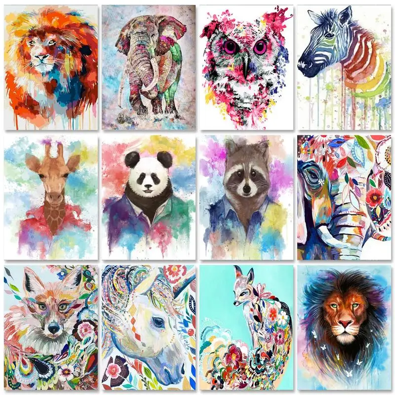 

RUOPOTY Frame Picture Paint By Numbers Acrylic Paints Coloring By Numbers Animals Number Painting Adults Crafts Decorative Paint