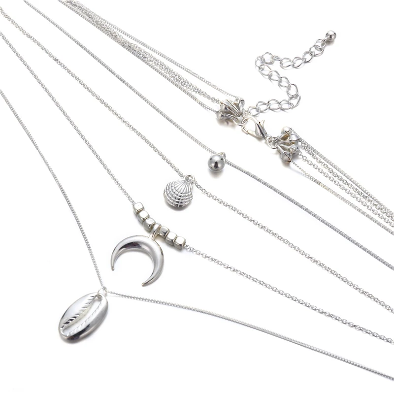 

Ailodo Bohemian Shell Necklaces For Women Gold Silver Color Multi Layers Moon Pendant Necklaces Fashion Boho Jewelry 20APR25