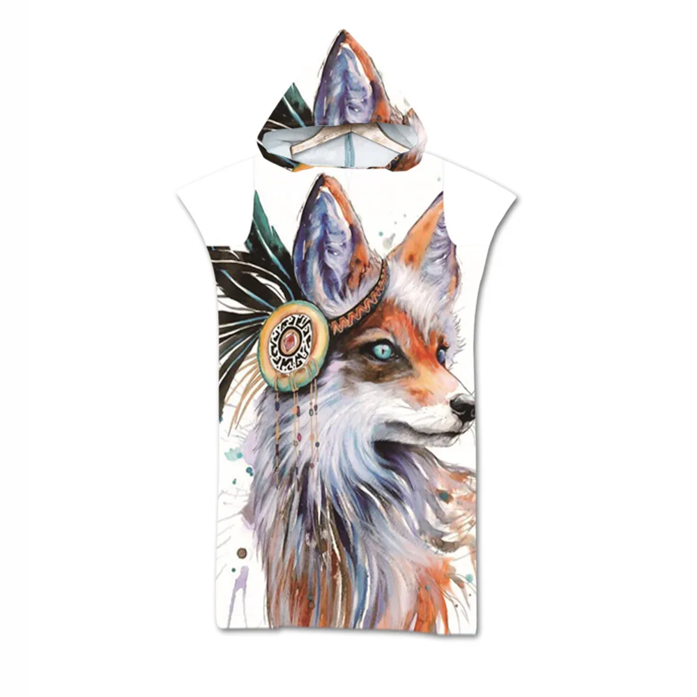 

3D Printed Hooded Beach Towel Microfiber Animal Lion Changing Bath Robe Poncho Surf Towel for Swimming Beach Soft Adult Bathrobe