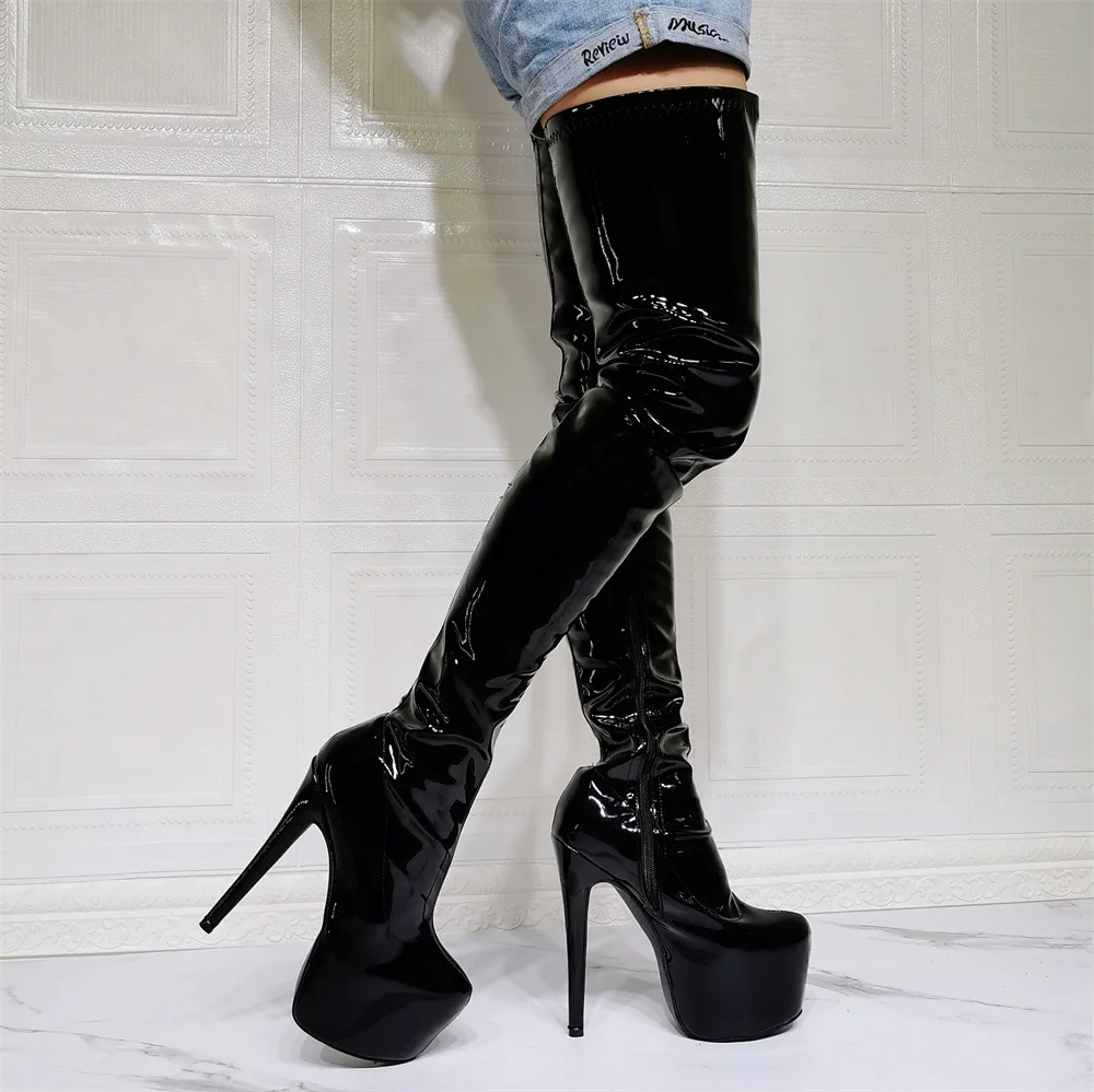 Thick Platform Over Knee Boots Black High Heel New Women's Boots Thigh High Long Sexy Shoes Customized Big Size 47 images - 6