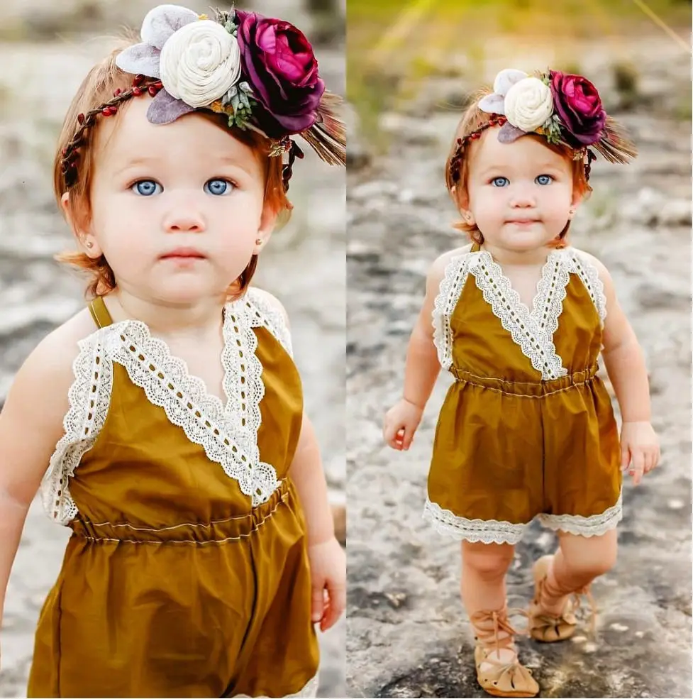 

Newborn Kids Baby Girl Romper Jumpsuit Lace Backless V Neck Clothes