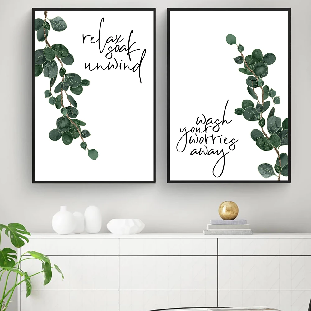 

Wash Your Worries Away Wall Art Botanical Canvas Poster and Print Funny Bathroom Quotes Art TypographyPainting Black Home Decor