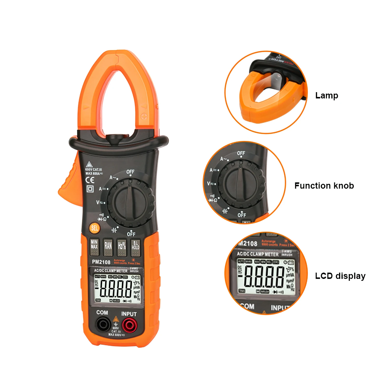 

PEAKMETER PM2108 6600 counts AC DC Mini Digital Clamp True RMS Current Resistance Capacitance Frequency Clamp Meter