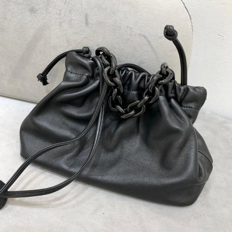 Fashion Trend Ladies Small Hand Bag Genuine Leather Korean Solid Personality String Crossbody Chain Shoulder Handbag |