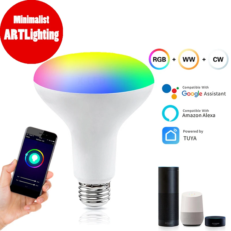 

Wifi Smart Light Bulb LED Equivalent RGBCW Multicolor Dimmable BR30 Works with Alexa and Google Home