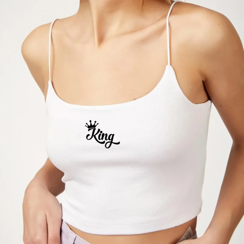 

Women Crop Tops Camisole Streetwear Slim Sexy Sling Fashion Queen King Printing Tank Tops Summer Bottoming Y2K Sleeveless Top