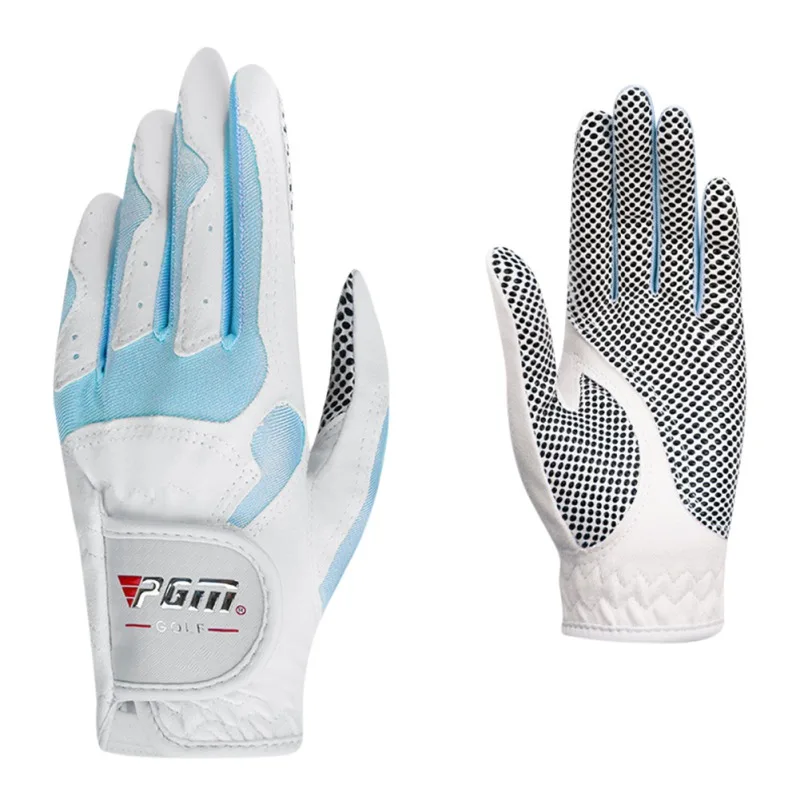 

1 Pair Left and Right Hands Women Golf Gloves Ladies Golf Microfiber Band Non-slip Grain Gloves White Blue 21 Yards Breathable