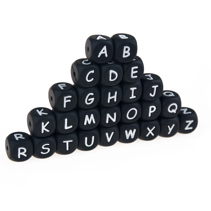 

20pcs Square Silicone Beads English Alphabet 12MM Chewable Baby Teethers Beads DIY Bracelet Necklace Making Handmade Supplies