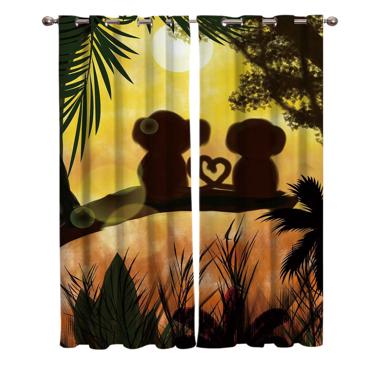 Шторы на окна с изображением обезьяны заката в джунглях для ванной и кухни | Дом