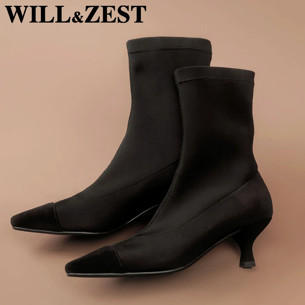 Will &amp Zest/черные ботинки чулки эластичная обувь на высоком каблуке-шпильке