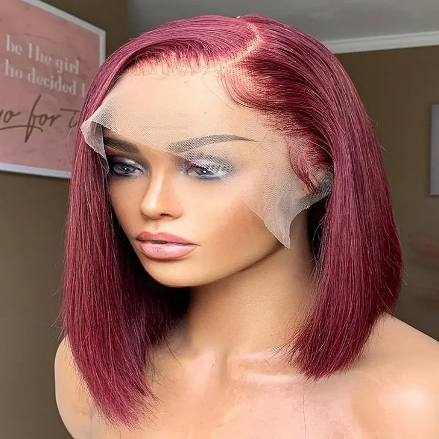 

Silky Straight Burgundy Wine Red Color 13x6 Lace Front Human Hair Wigs for Women Preplucked 360 Transparent Lace Wigs Side Part