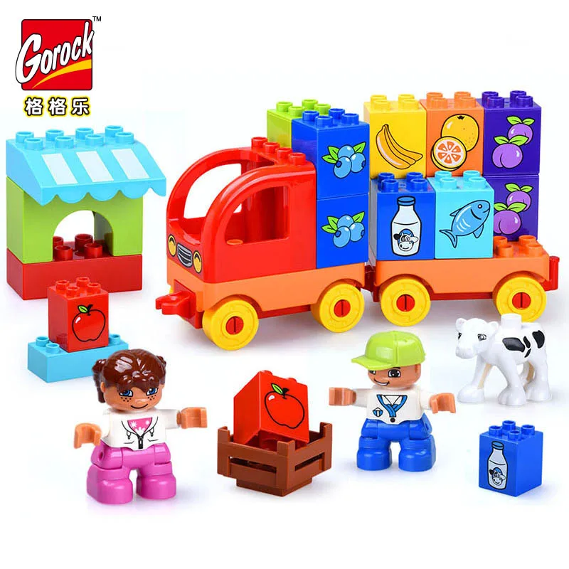 

6 Style Big Blocks Fruit And Vegetable Trucks Large Building Blocks Set Kids Creative Baby Bricks Toy With Brand Block
