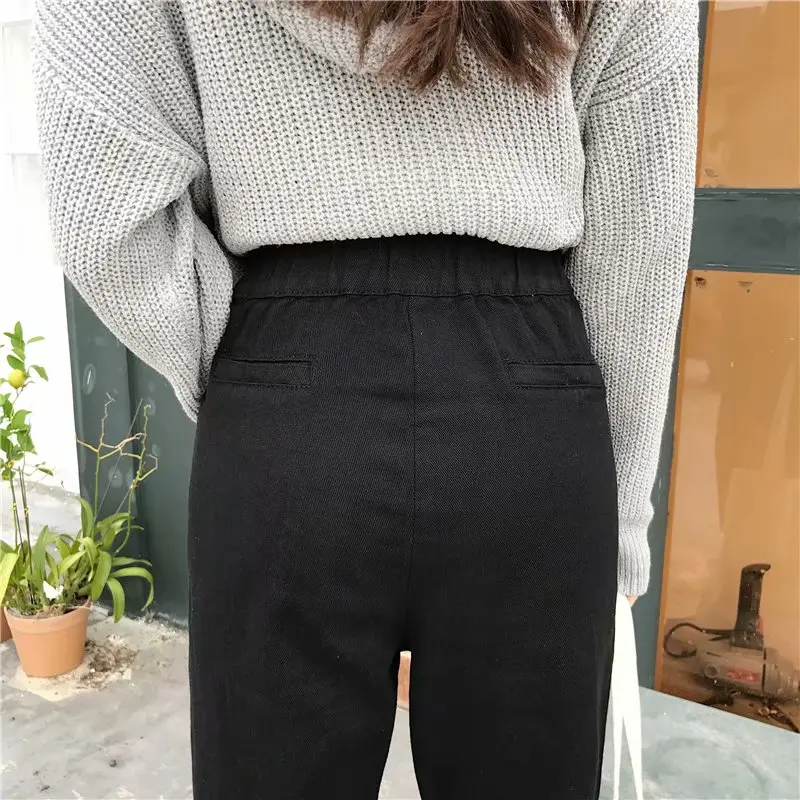 

Jeans Women Large Size 5XL Black Solid Denim Straight All-match Simple Harajuku BF Student Casual Daily Womens Trousers Fashion