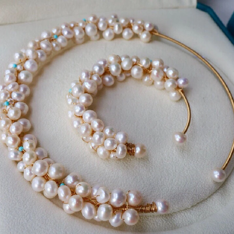 

18K Gold Finished Baroque Pearl Necklace Bracelet Set Natural Pearl Heavy-duty Type Good Quality Beads