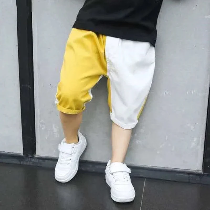 

Шорты для мальчиков, модные штаны с эластичным поясом, белые и желтые, до щиколотки, летняя детская одежда