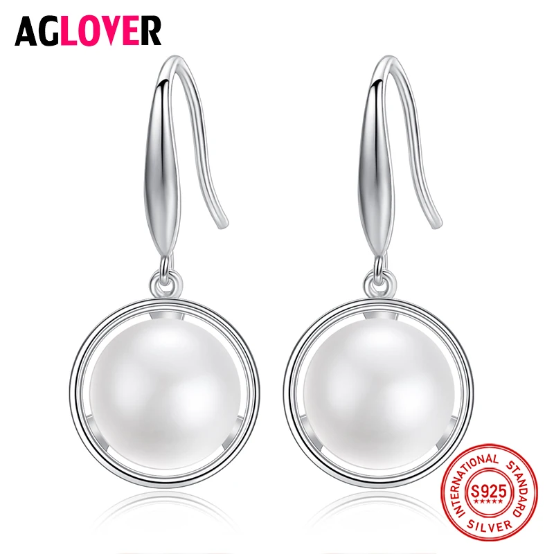 

AGLOVER New Drop Earrings 11.5MM Natural Freshwater Pearl 925 Sterling Silver Pearl Earrings For Women Jewelry Engagement Gift