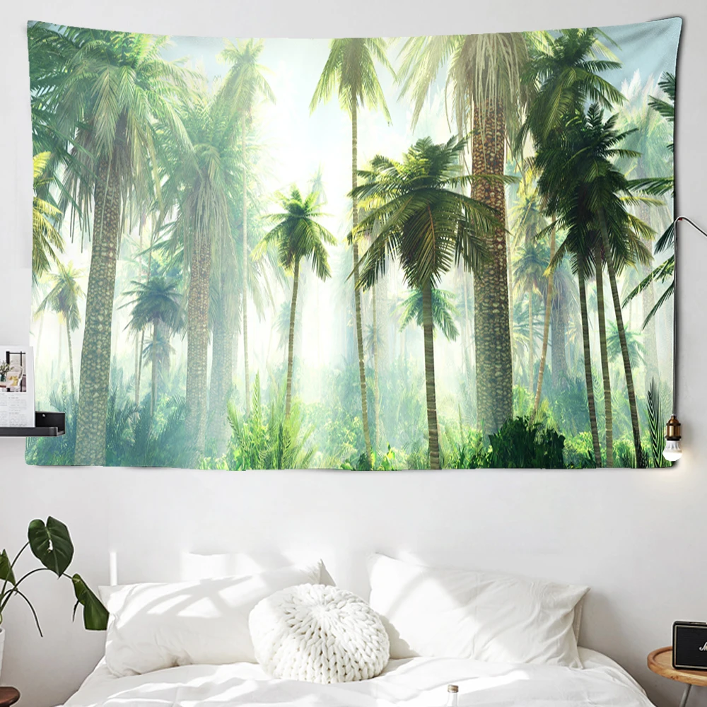 

Tropical Forest Tapestry Coconut Tree Printing Wall Blanket Nature Tapestry Large Wall Cloth Tapestries