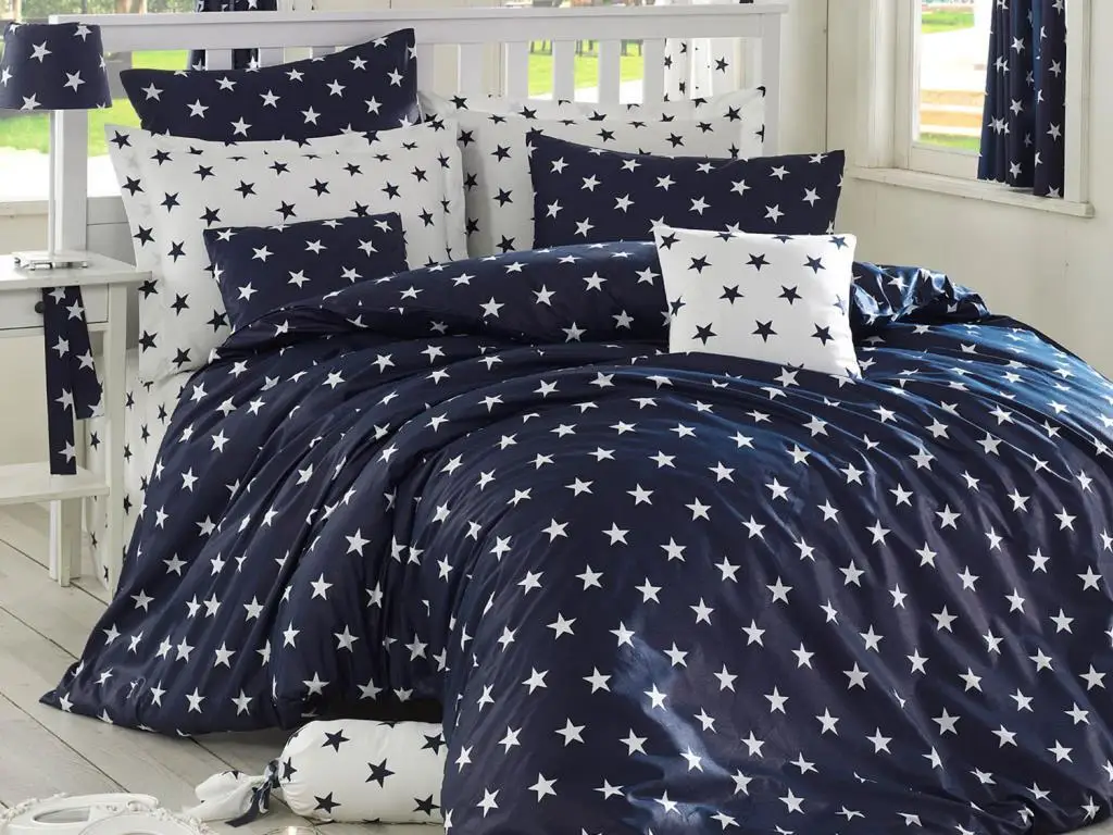 

Black Night 100 Cotton Single Duvet cover set Navy Blue