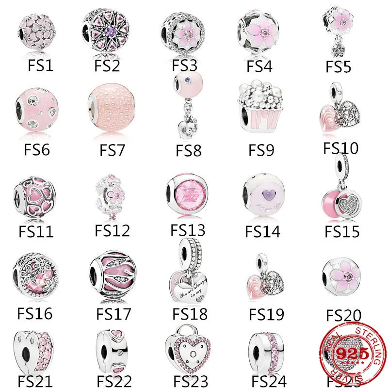 

New style 925 silver pink series peach blossom love beads fit original Pandora ladies DIY charm bracelet necklace jewelry