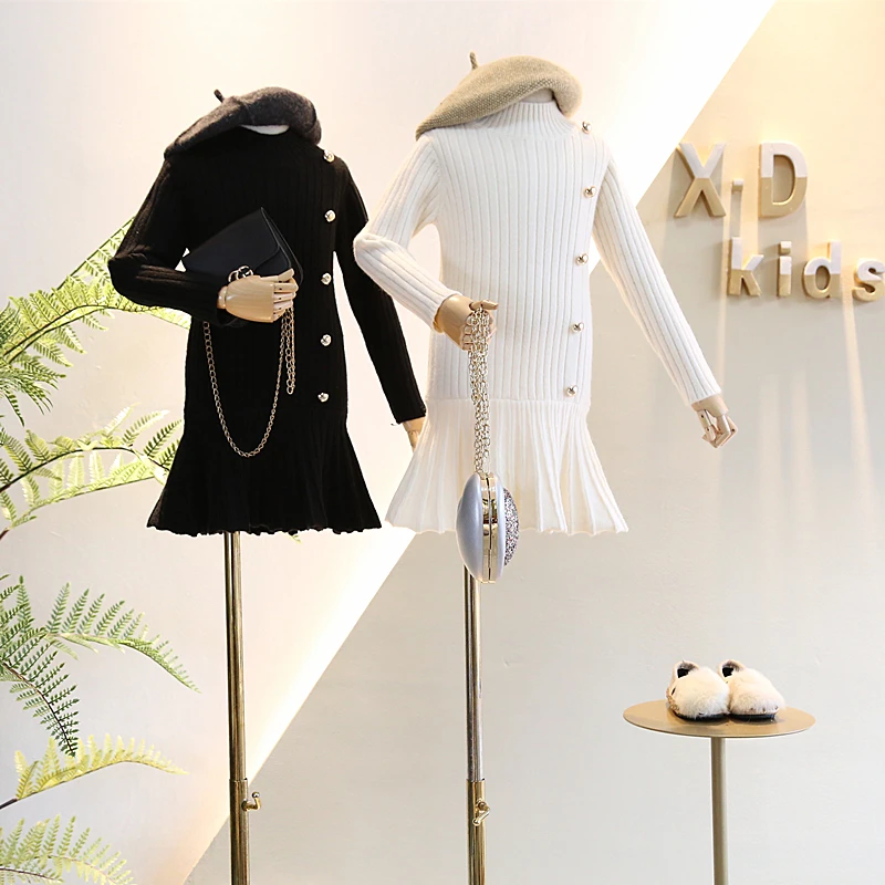 2019 Новое вязаное платье-свитер для маленьких девочек детские плиссированные