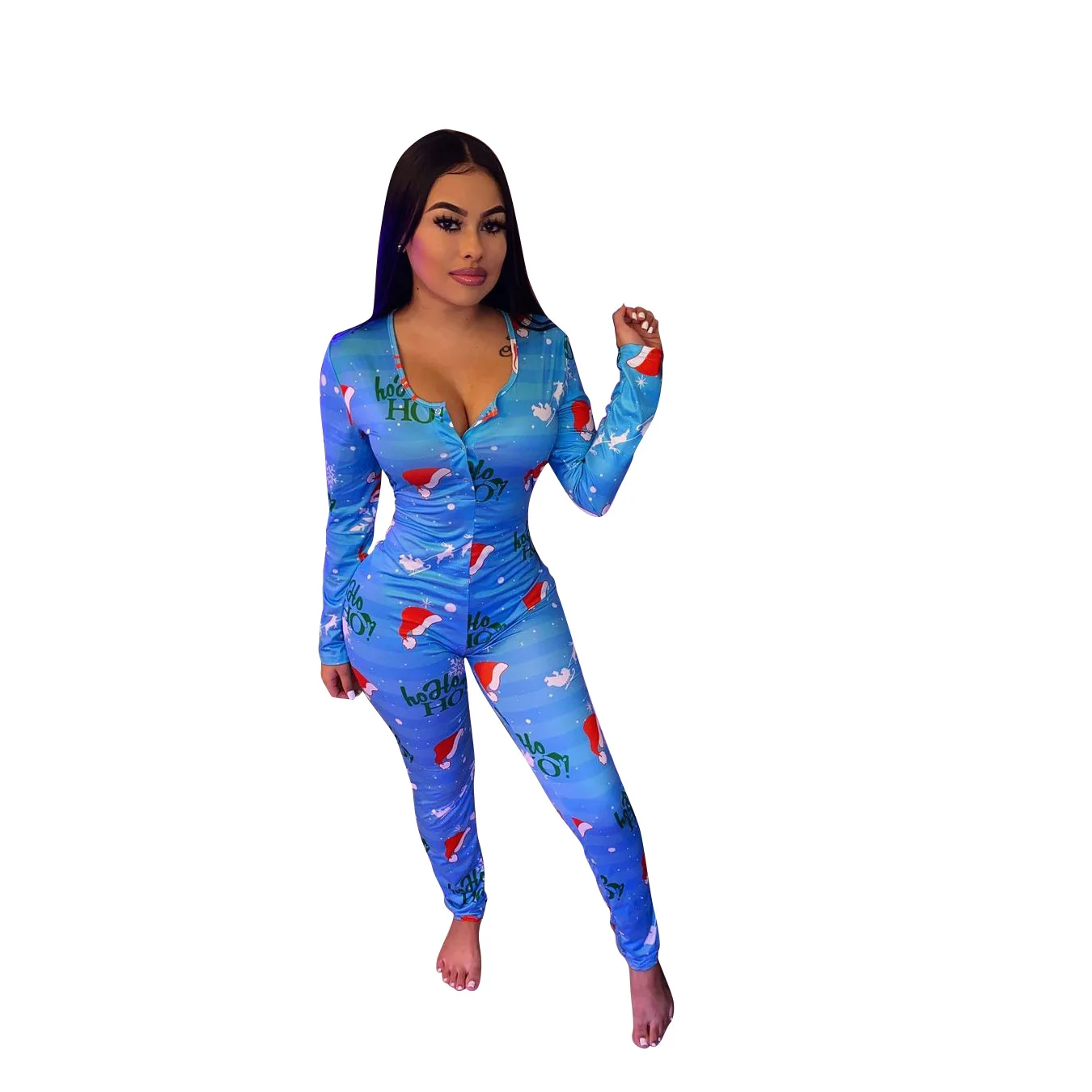 

Women's Casual Christmas Print Long-Sleeved Trousers Home Jumpsuits Sleepwear Onesies for Adults Butt Flap Pyjama Sexy Outfits
