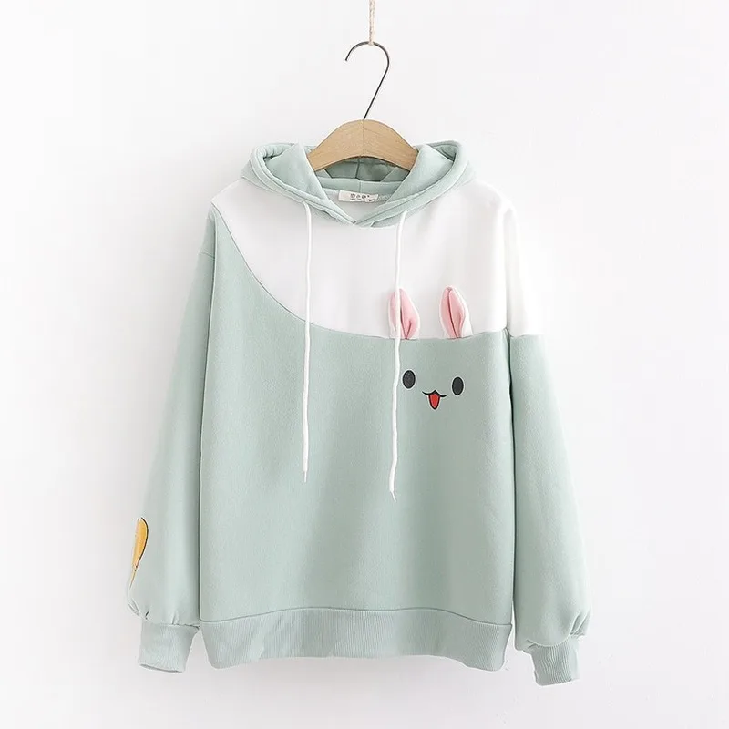 Харадзюку каваи кролик Розовая Толстовка японский Женская флисовая одежда милая