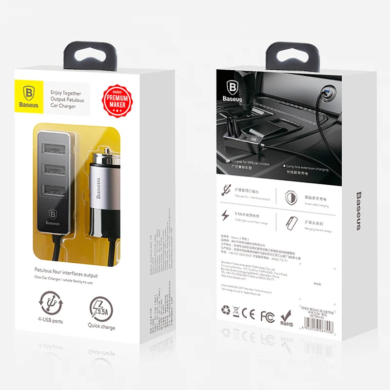 Baseus мульти 4 порта USB Автомобильное зарядное устройство несколько 5.5A турбо Быстрое Автомобильное устройство для зарядки для iPhone X samsung Xiaomi Мобильный телефон