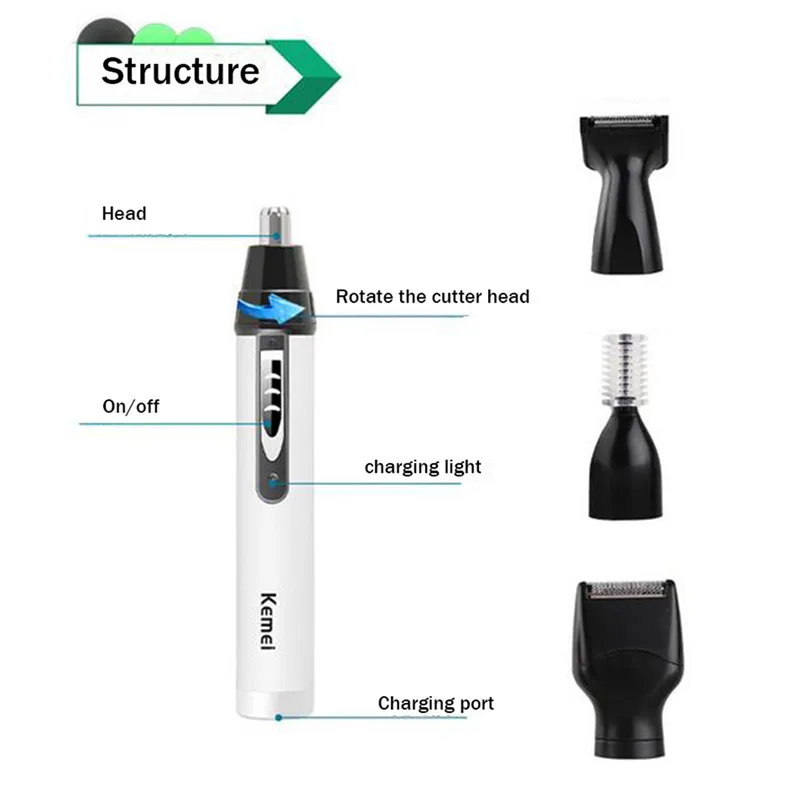 4 В1 Перезаряжаемый триммер для удаления волос на лице, бровях, ушах и носу для мужчин, водонепроницаемый продукт.