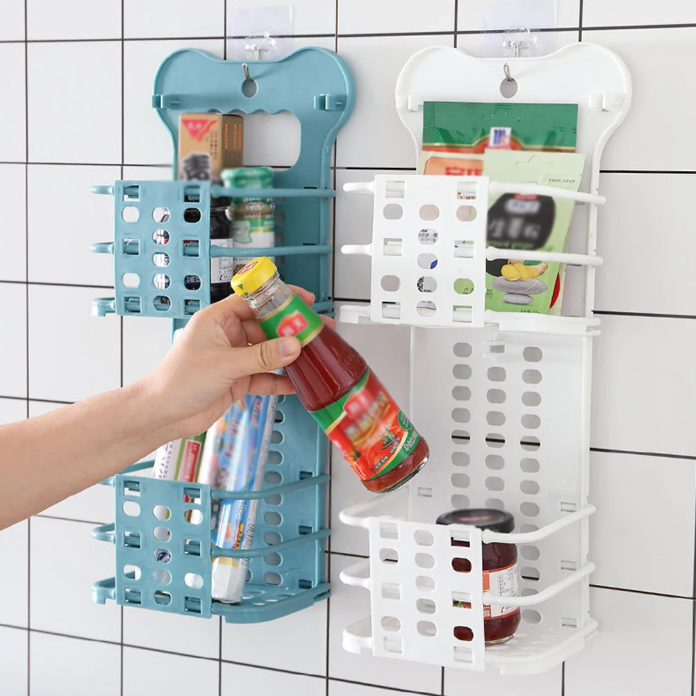 

Wall Mounted Laundry Basket Plastic Storage Rack Double Layer Folding Storage Shelf for Kitchen Bathroom Storage Shelf Organizer