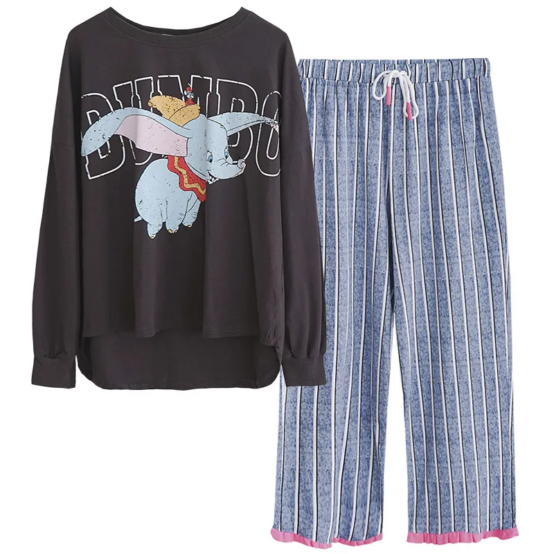 Осенняя пижама из чистого хлопка Женская Милая мультяшная маленькая как легкая с