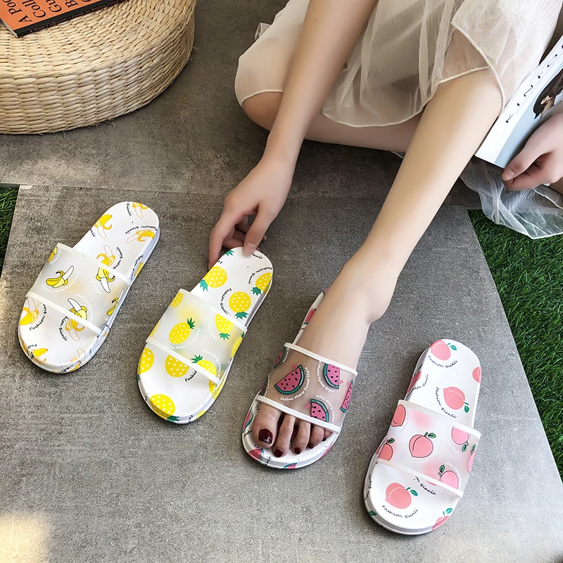 Шлепанцы женские с фруктами мягкие сланцы пляжные повседневные тапки цветочным