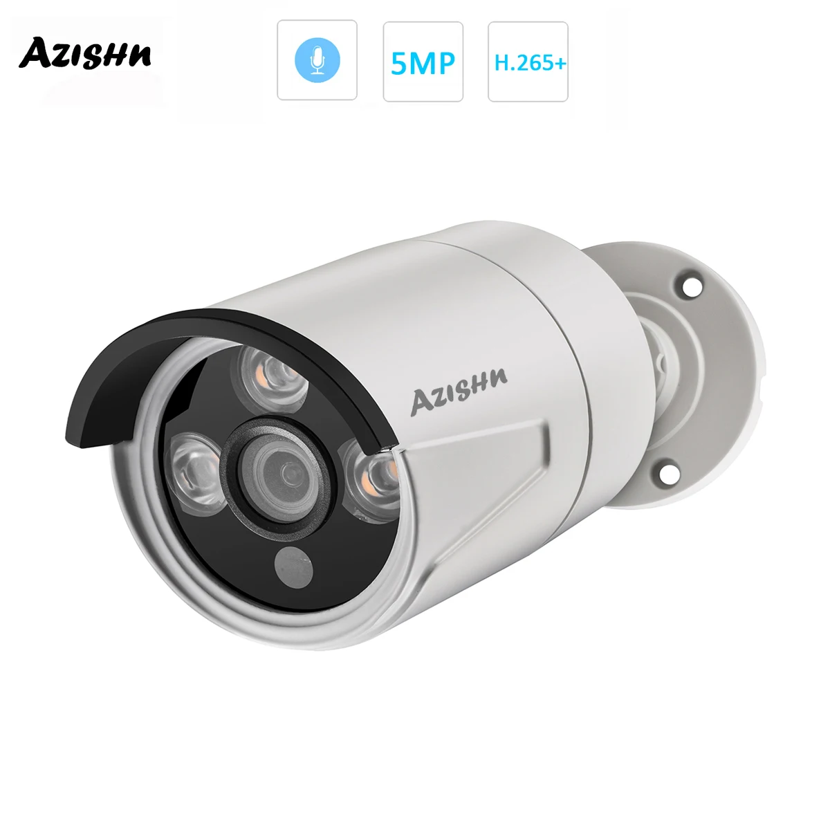 AZISHN AZ-IP603-BW Bullet IP Camera 5MP 2592x1944P Infrared Security Audio Outdoor Metal Security Su