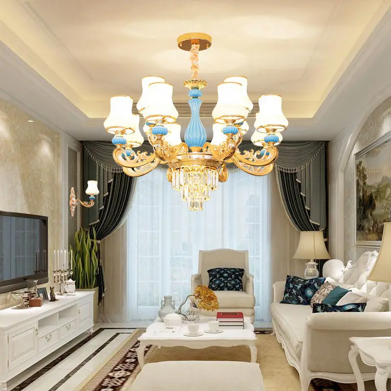 

European Crystal Chandelier, living room lamp, villa duplex building, dining room lamp, 3-color light, LED light source