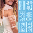 Сексуальная кружевная белая наклейка для невесты, временная наклейка для татуировки, Женская Ручная бижутерия, водонепроницаемые наклейки для татуировки с имитацией тела
