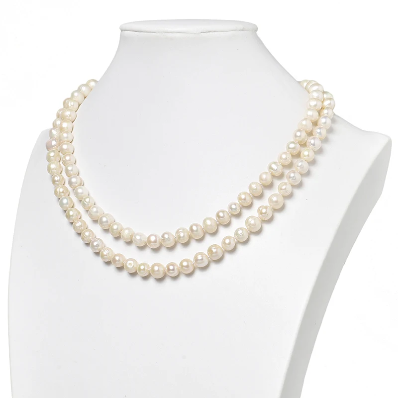 

8-9 и 7-8 мм элегантное 2 ряда пресноводное ожерелье из натурального жемчуга Изготовление Diy ювелирных изделий 19 дюймов оптовая продажа H475